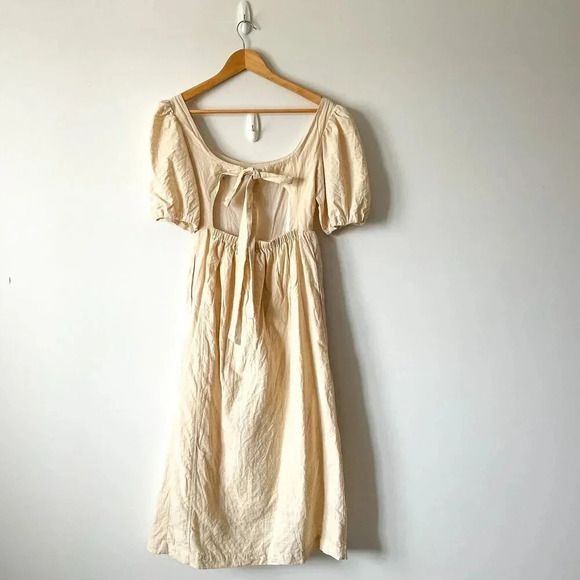 & Other Stories Beige Midi Dress with Puff Sleeves - Picture 12 of 16
